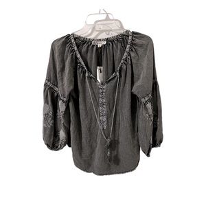 New Anthropologie Embroidered Top Pullover Balloon Sleeves Soft Rayon Peasant